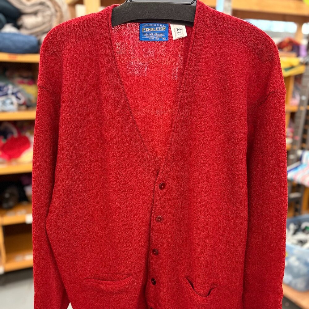 Vintage 80s/90s Pendleton 100% Virgin Wool Red Button-Front Cardigan